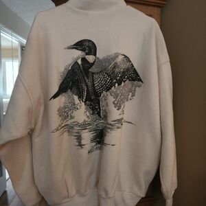 Can-wear 🇨🇦made  Cozy OffWhite Partail Zipper Sweaterjacket (Loon on Back)